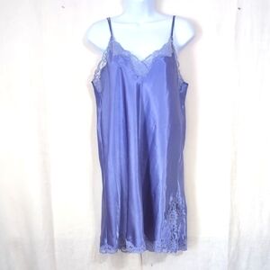 Valerie Stevens Intimates Lilac Purple Satin Lace Trim Slip Dress Size Medium
